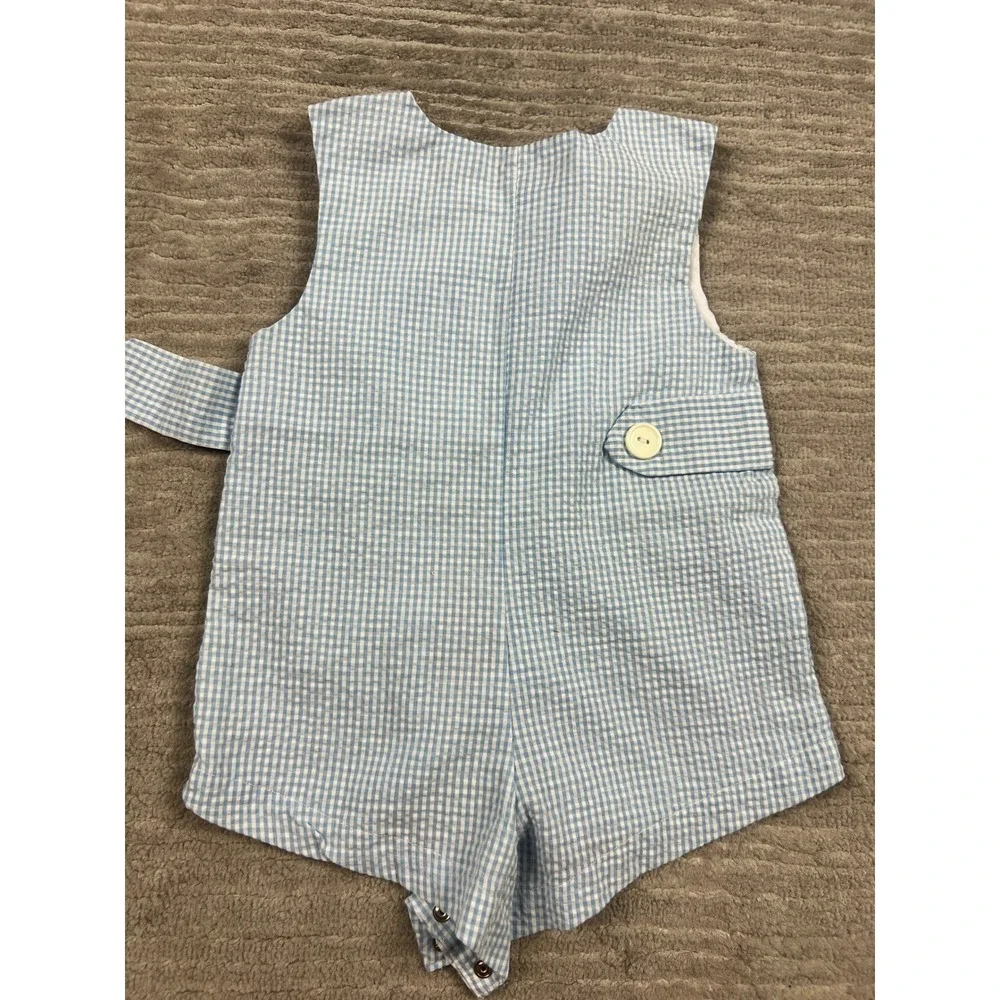 Carter's Romper Boys 6/9M Blue Gingham‎ Nautical Sailboat Seersucker One Piece